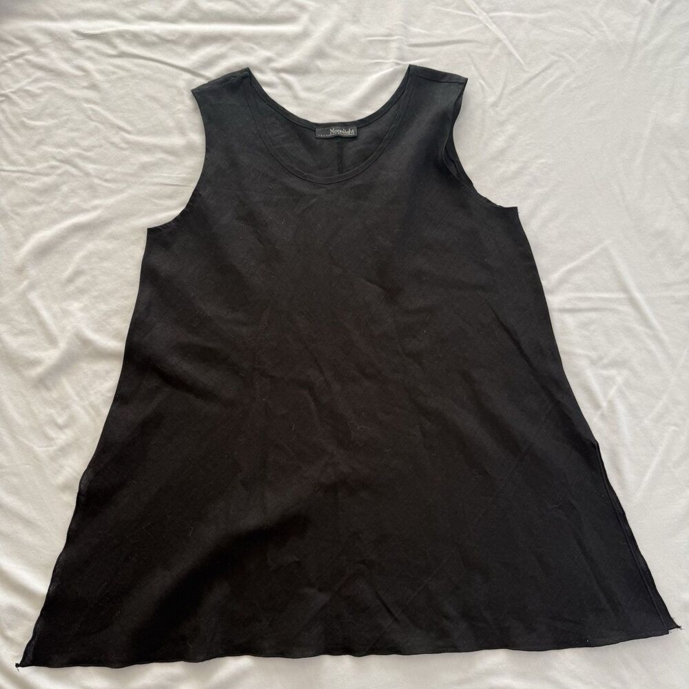 Moonlight Y&S Black Linen Sleeveless Tunic Top Women s Size M/L